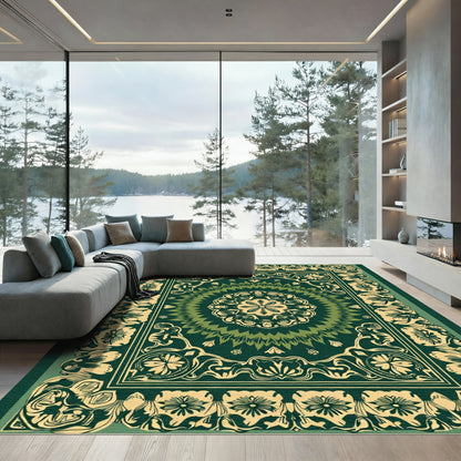 Green Floral Medallion Border Rug