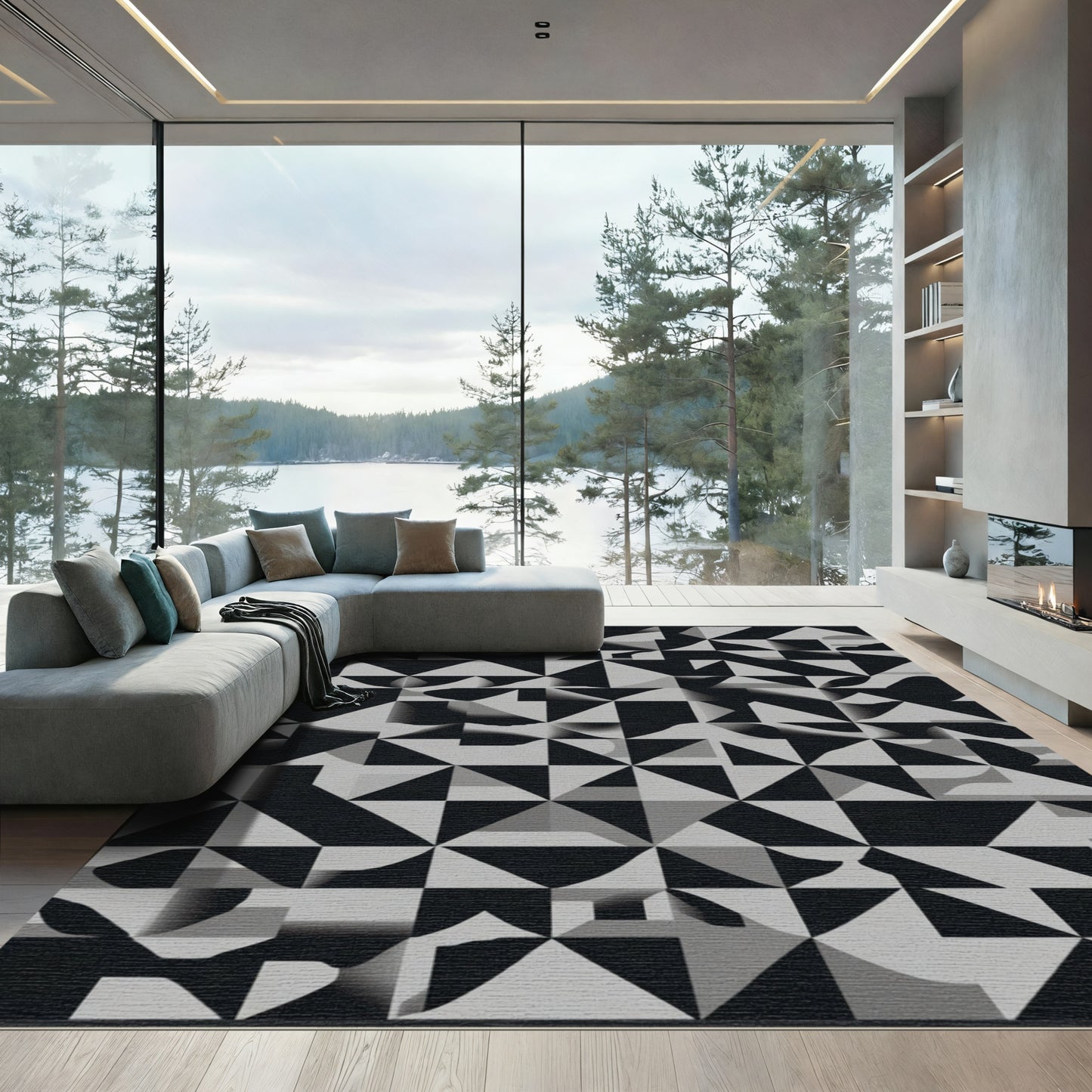 Monochromatic Abstract Geometric Fragment Rug