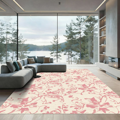 Soft Pink Floral Vine Scroll Rug