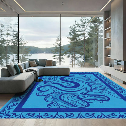 Oceanic Swirls Deep Blue Medallion Rug