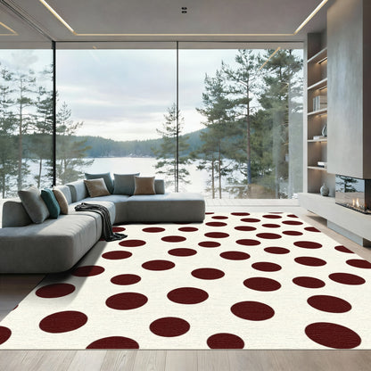 Crimson Polka Dot Cream Rounds Rug