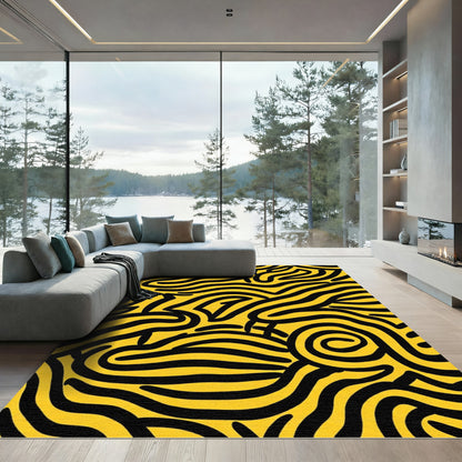 Bold Yellow Black Wavy Lines Rug