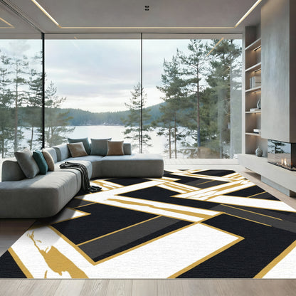 Modern Black Gold Geometric Abstract Rug