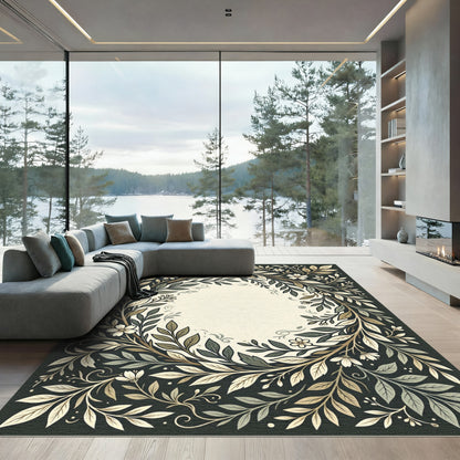 Earthy Tone Botanical Wreath Rug