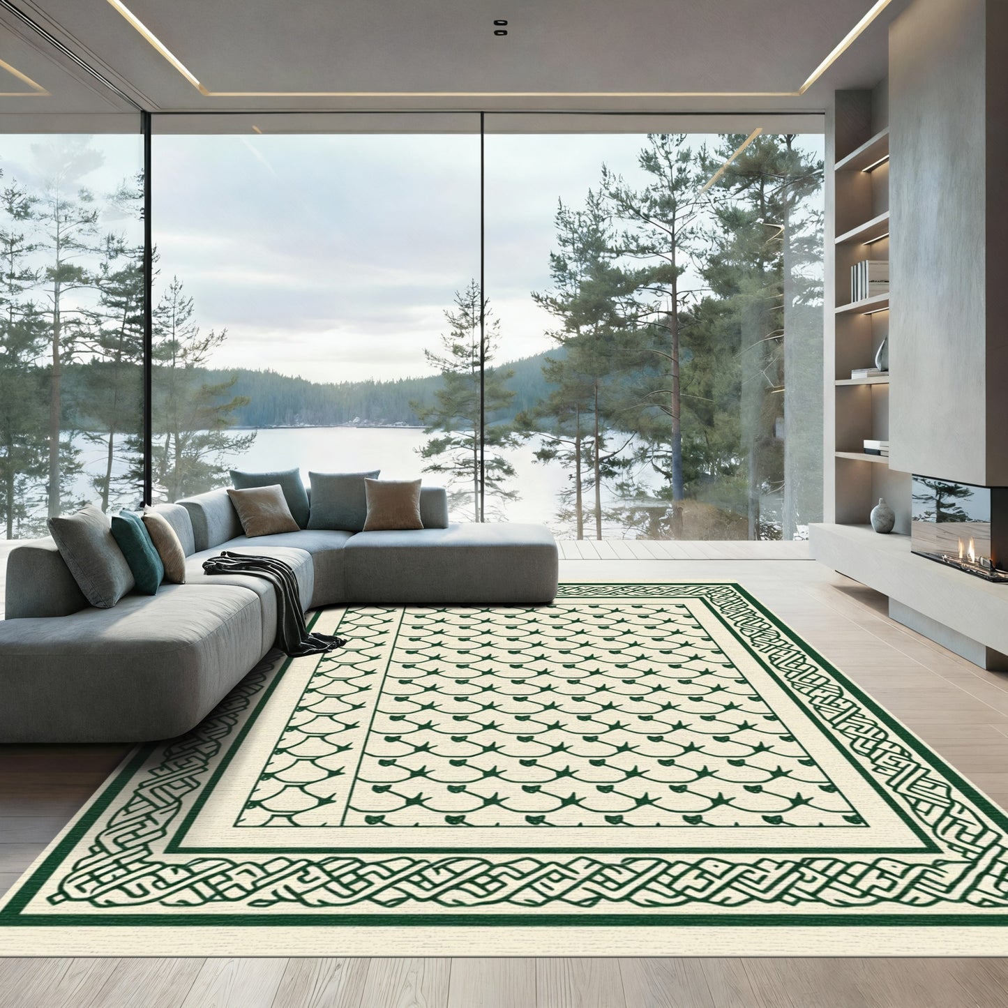 Green Celtic Knot Scale Border Rug