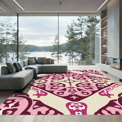 Crimson Pink Courtly Damask Jewel Rug