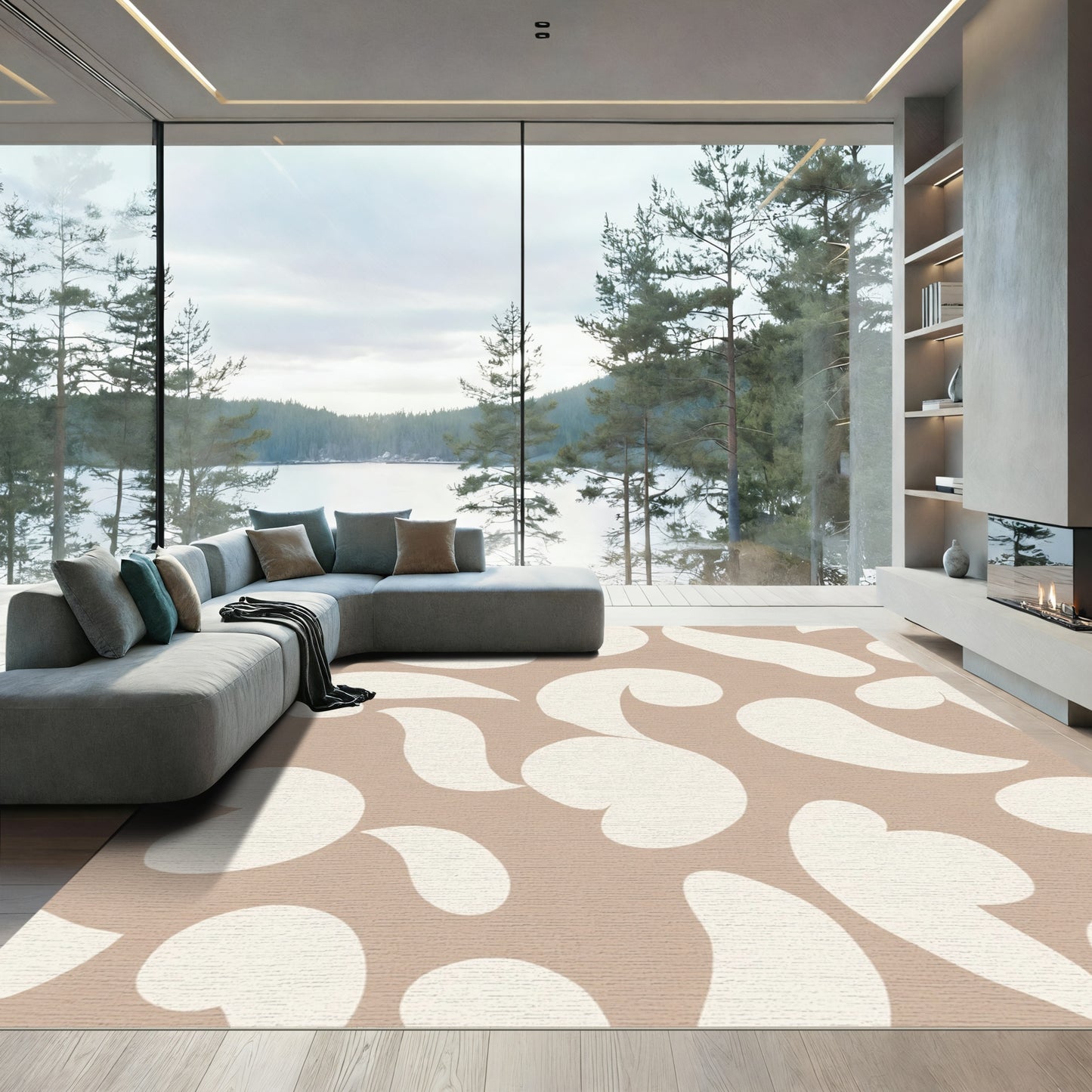 Organic Form Beige Cream Abstract Swirls Rug
