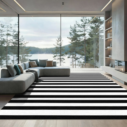 Monochromatic Black White Stripe Rug