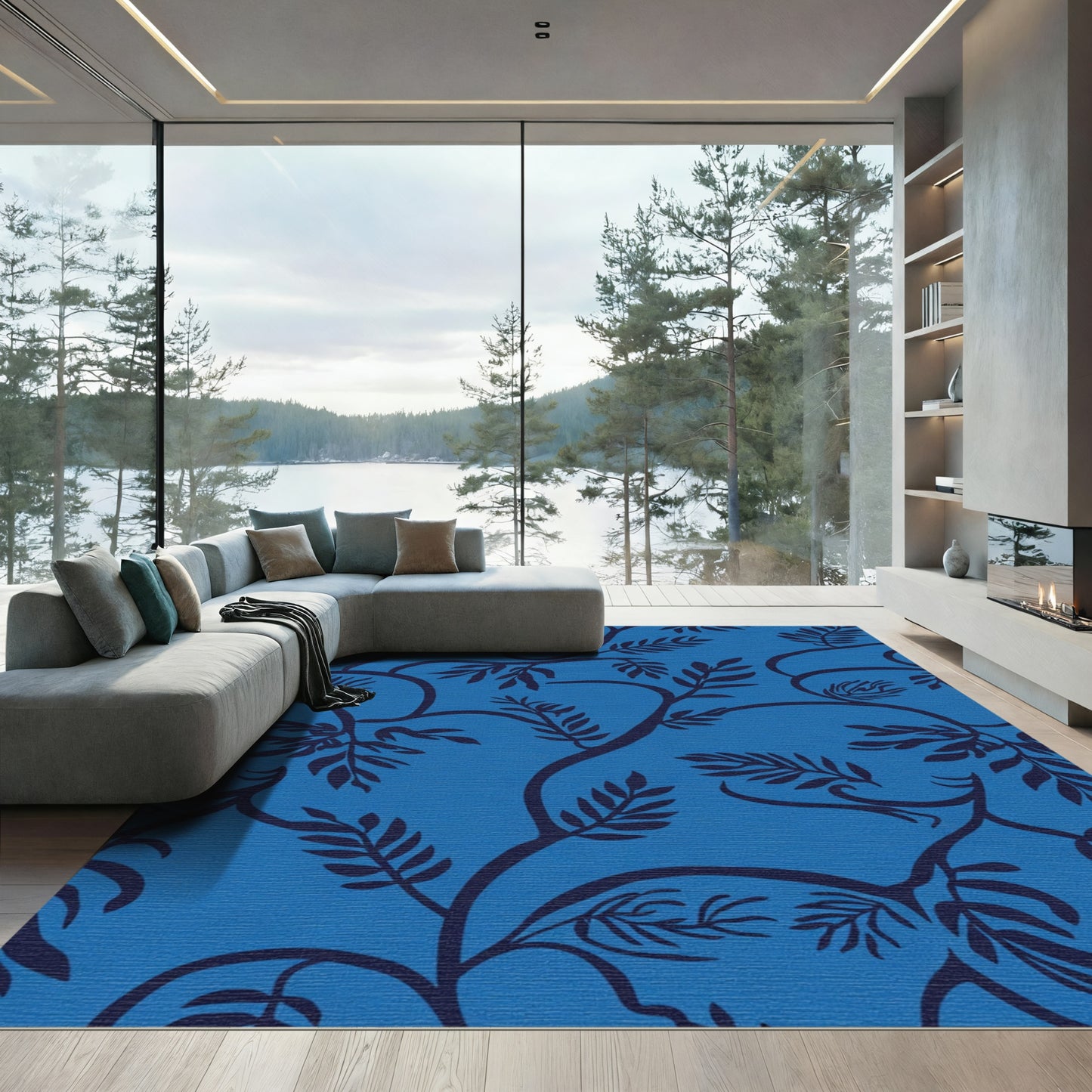 Deep Blue Vine Foliage Rug