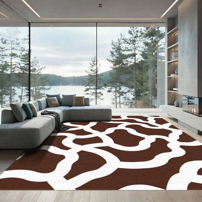 Brown White Organic Intertwined Shapes Rug
