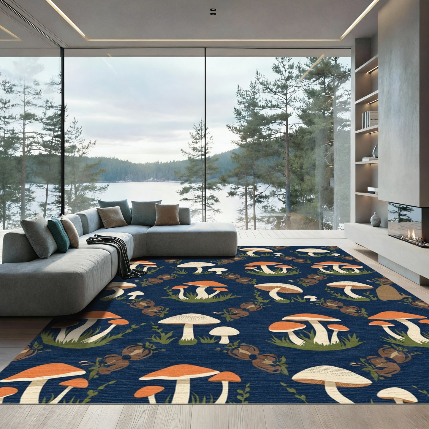 Autumn Forest Mushroom Cluster Rug
