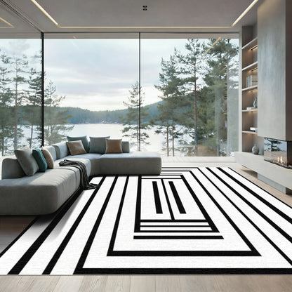 Modern Black White Optical Illusion Stripes Rug