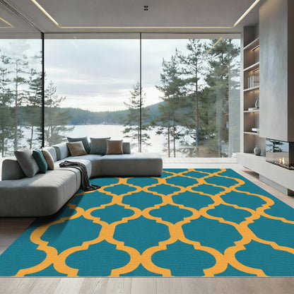 Teal Orange Quatrefoil Lattice Rug