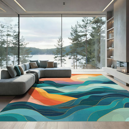 Sunset Waves Abstract Landscape Rug