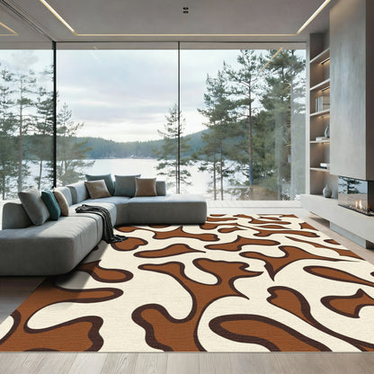 Abstract Brown Cream Blob Rug