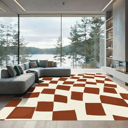 Warped Checkerboard Brown Ivory Rug