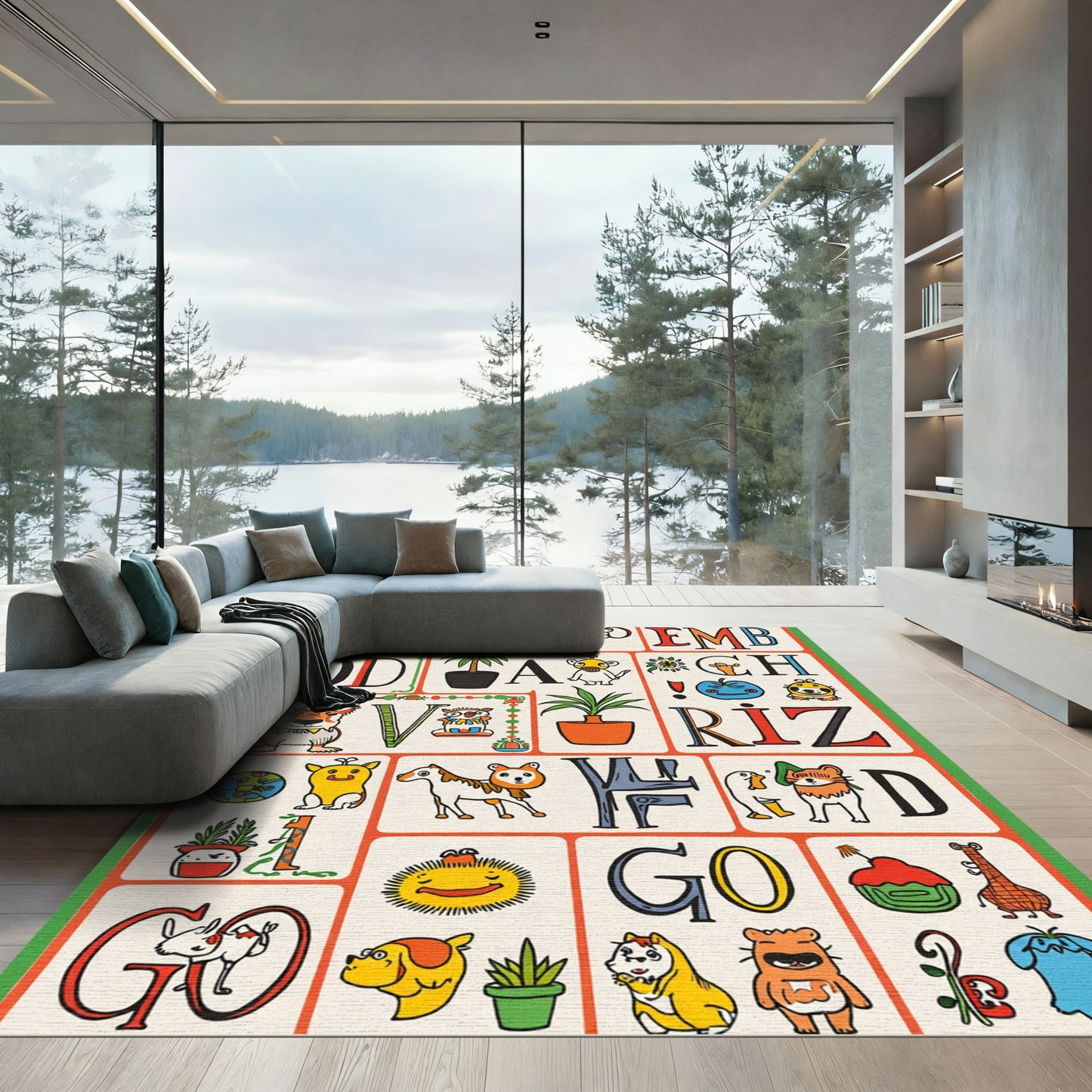 Playful Alphabet Cartoon Animals Rug