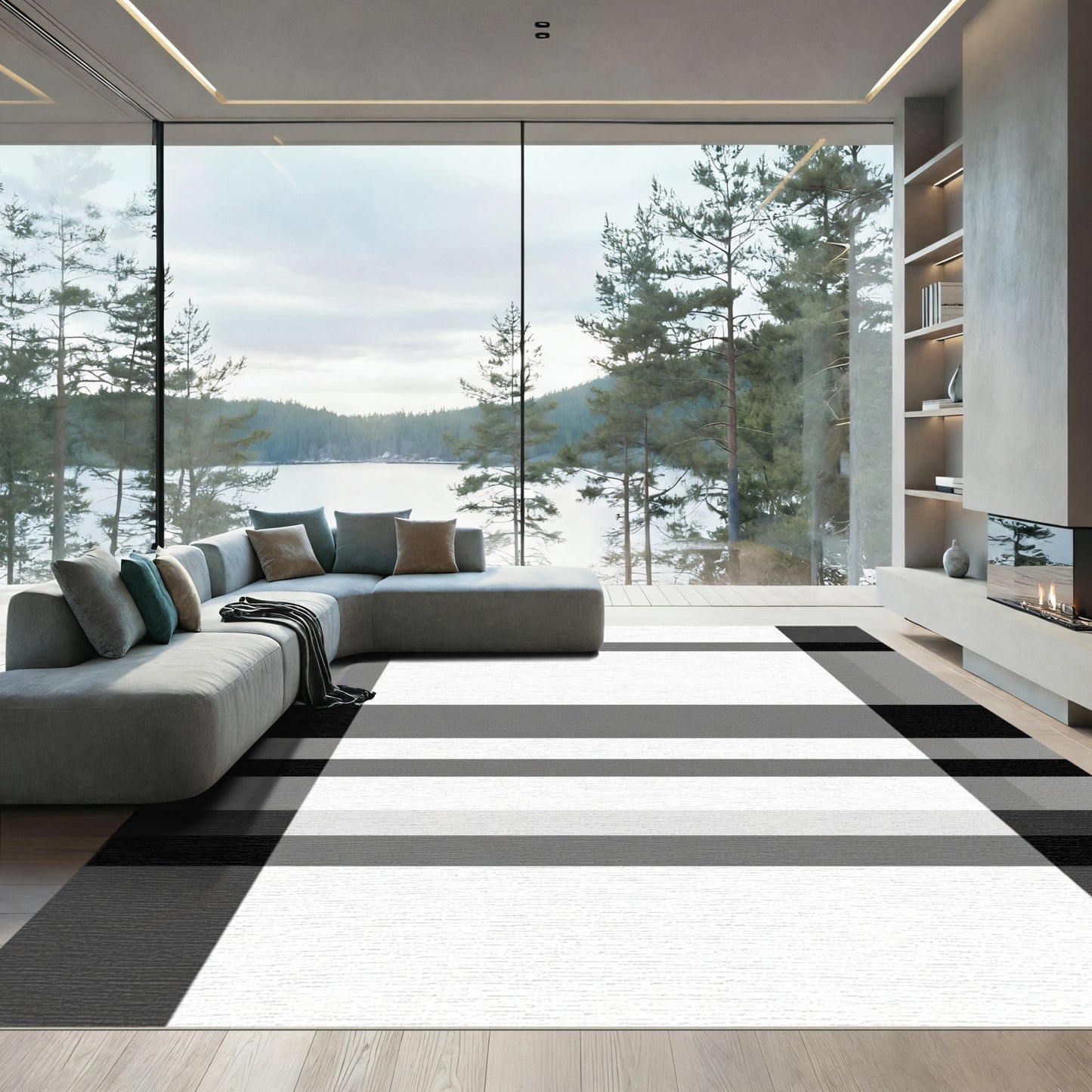 Classic Black White Plaid Tartan Rug