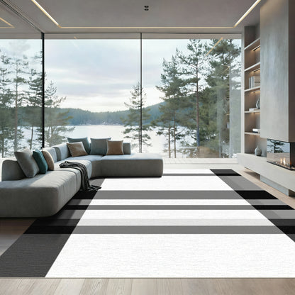 Classic Black White Plaid Tartan Rug