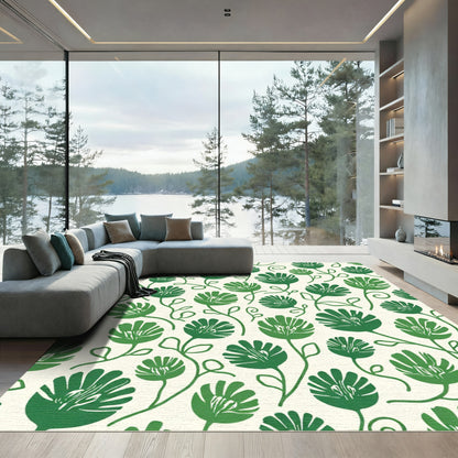 Green Floral Vine Meadow Rug