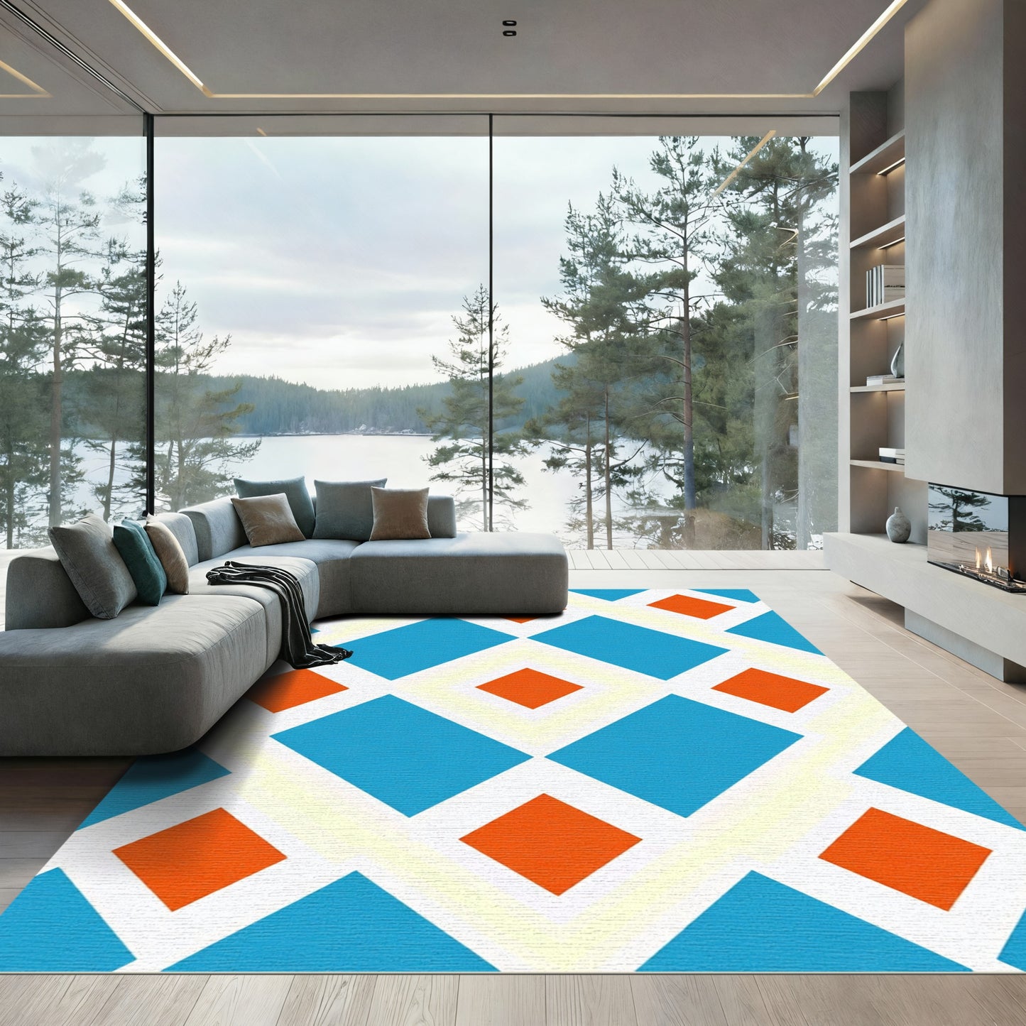 Bright Diamond Grid Pattern Rug