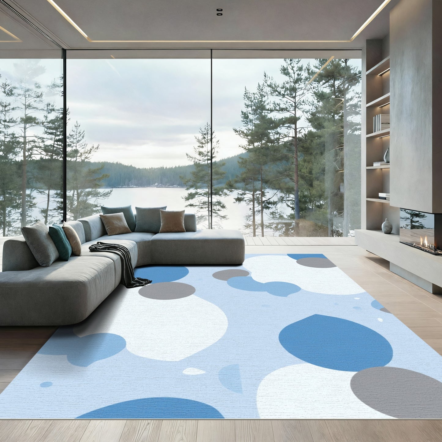 Serene Blue Blob Abstract Rug
