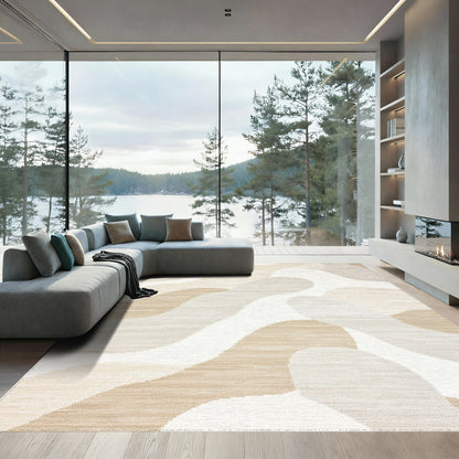 Abstract Beige Organic Shapes Rug