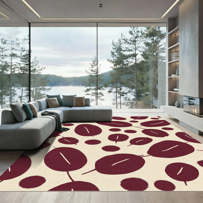 Deep Red Leafy Branches and Dots Rug