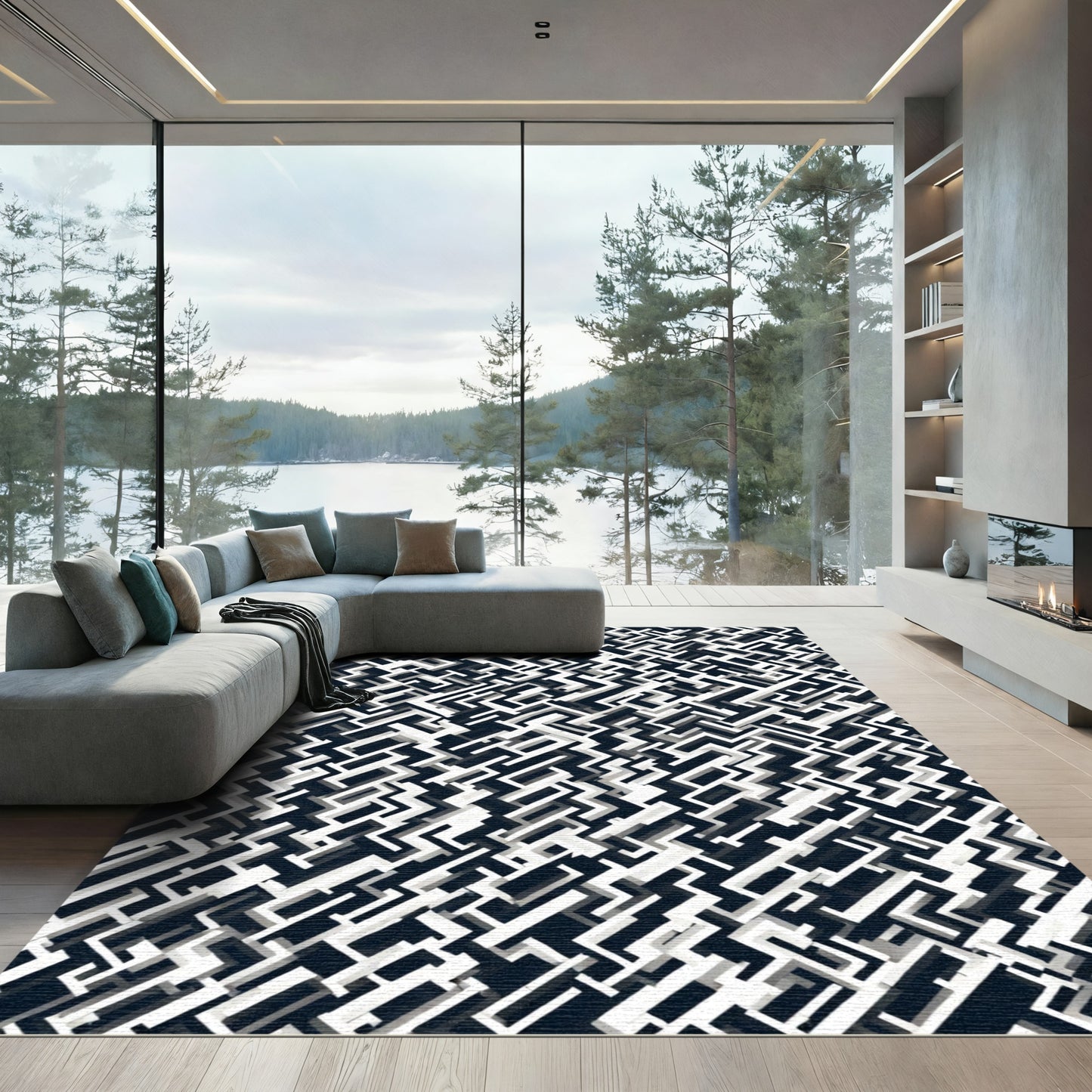 Monochromatic Interlocking Geometric Labyrinth Rug