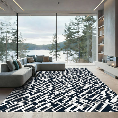 Monochromatic Interlocking Geometric Labyrinth Rug