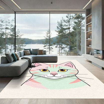 Pastel Pink Mint Cat Portrait Rug