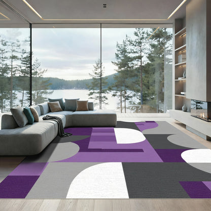 Modern Purple Gray Geometric Abstraction Rug