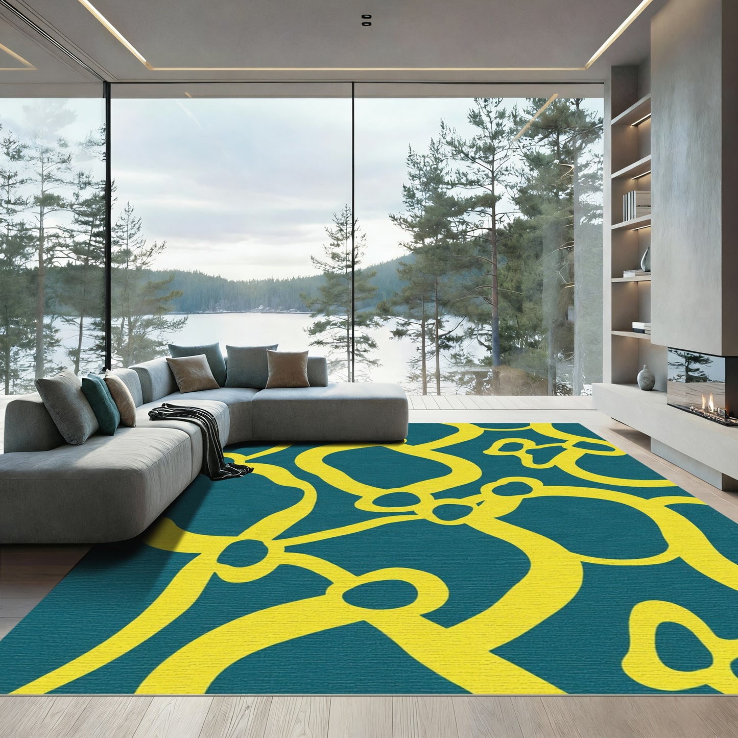 Teal Yellow Organic Weave Abstract Rug