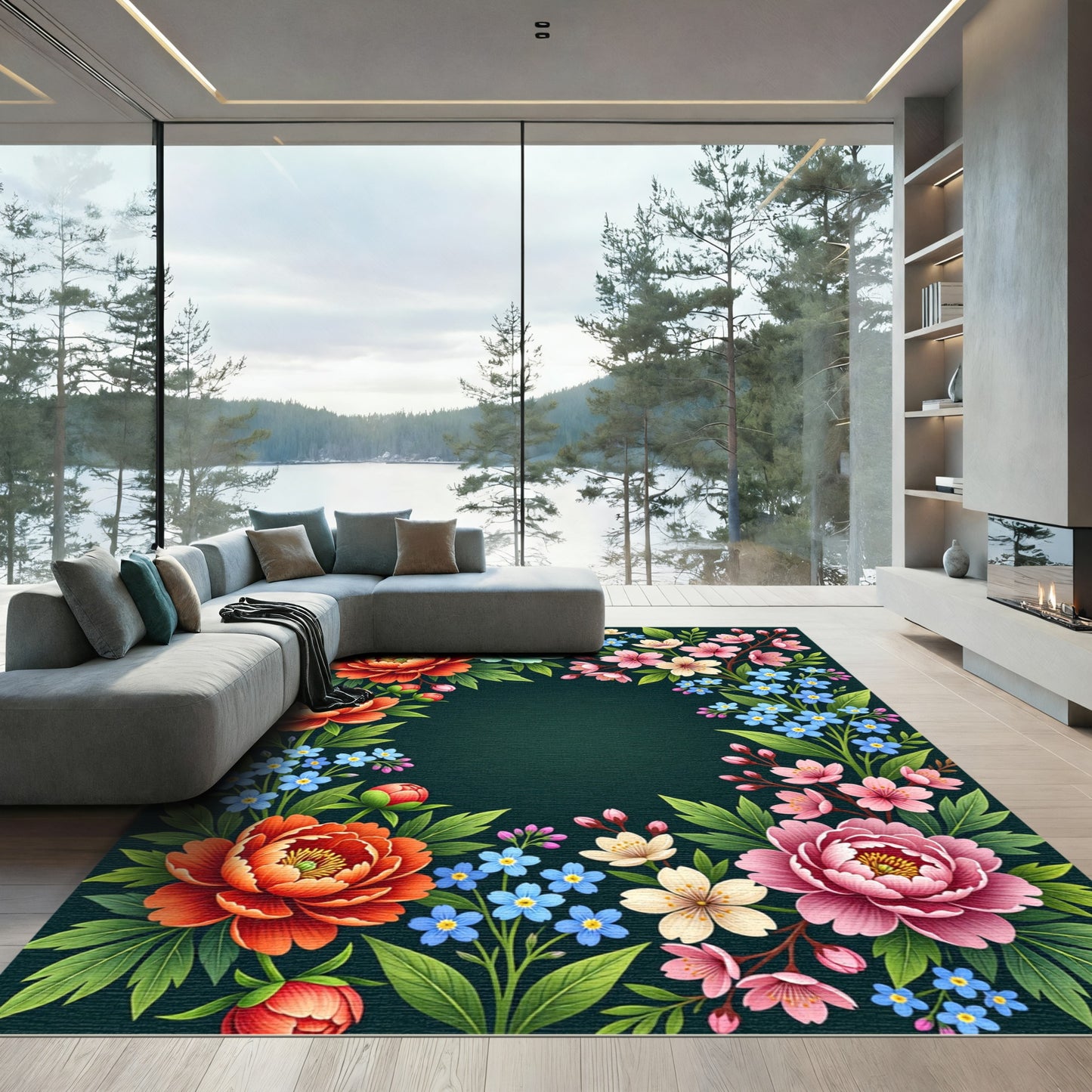 Vibrant Floral Garden Peony Blossom Rug