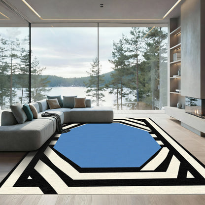 Bold Blue Octagon Stripe Rug