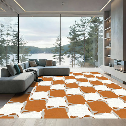 Terracotta White Jagged Checkered Rug