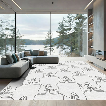 Minimalist Gray continuous line figures Rug