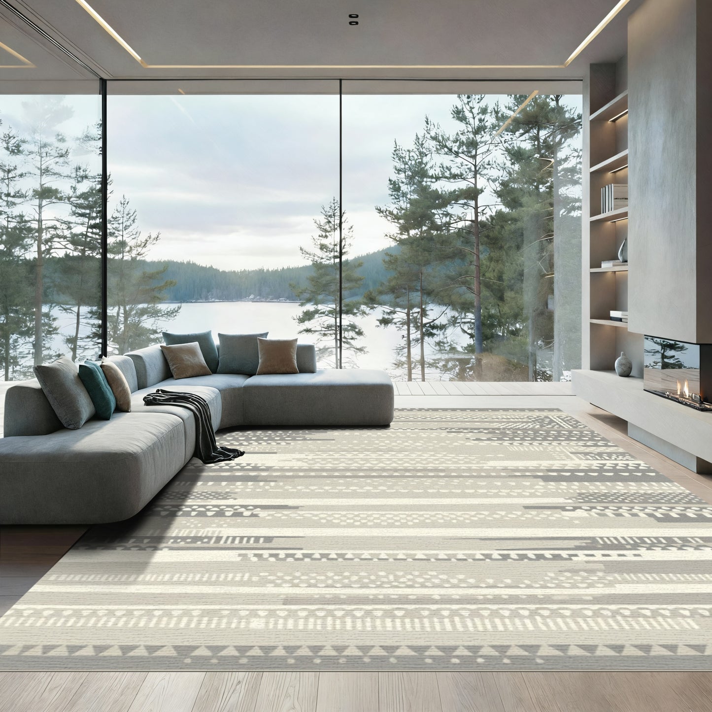 Neutral Textured Stripe Geometric Rug