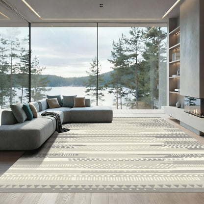 Neutral Textured Stripe Geometric Rug