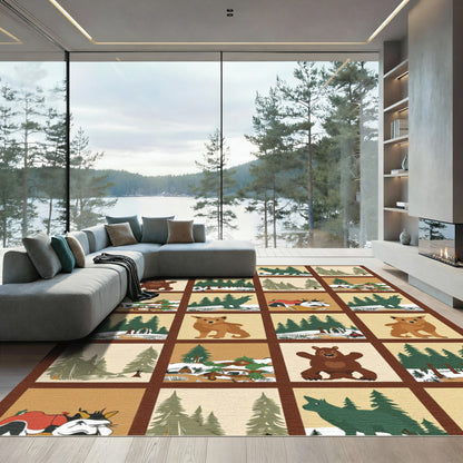 Woodland Animals Forest Scene Medallions Rug