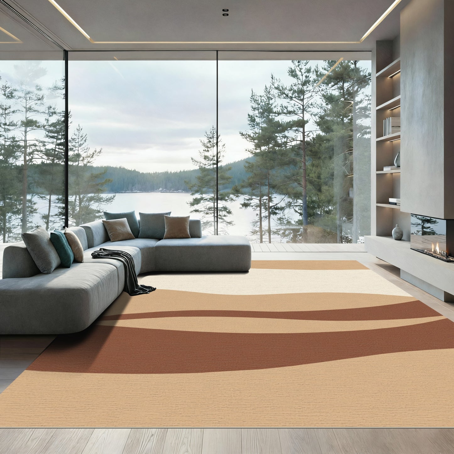 Earthy Gradient Abstract Wave Rug