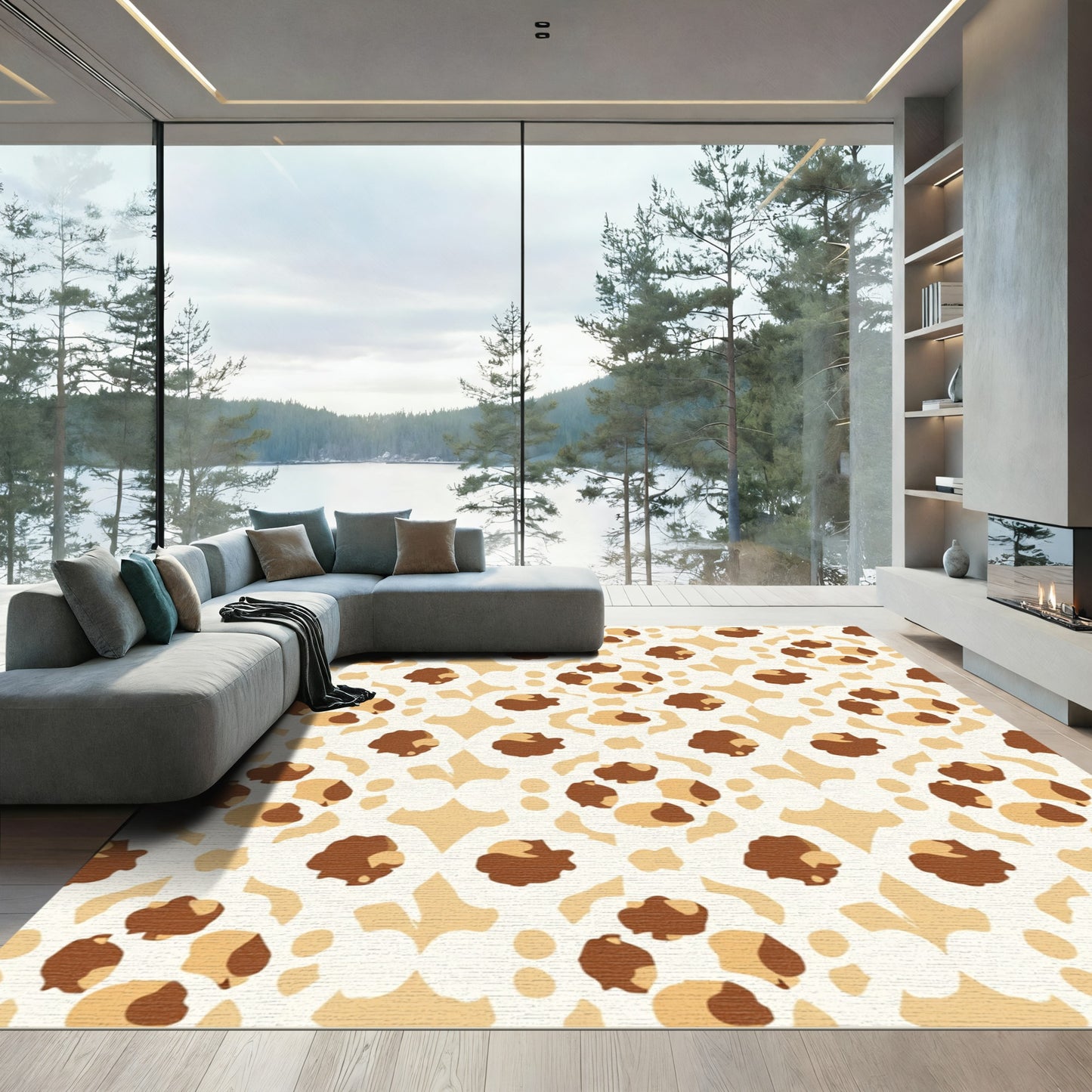 Brown Tan Organic Blossom Cluster Rug