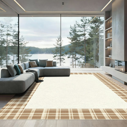Brown and Beige Plaid Border Rug
