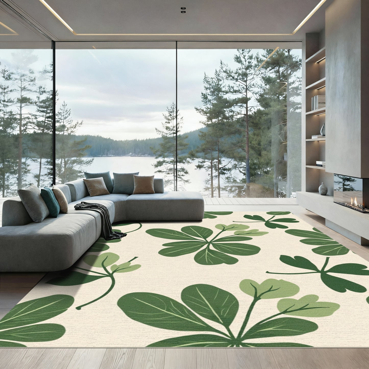 Botanical Green Leaf Cluster Rug