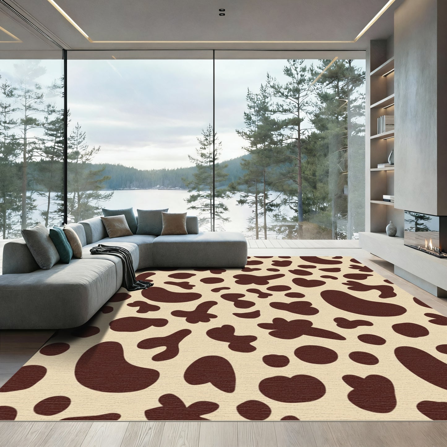 Brown Cream Irregular Spots Rug