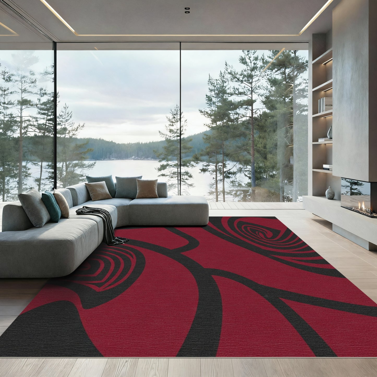 Ruby Swirl Abstract Ribbon Rug