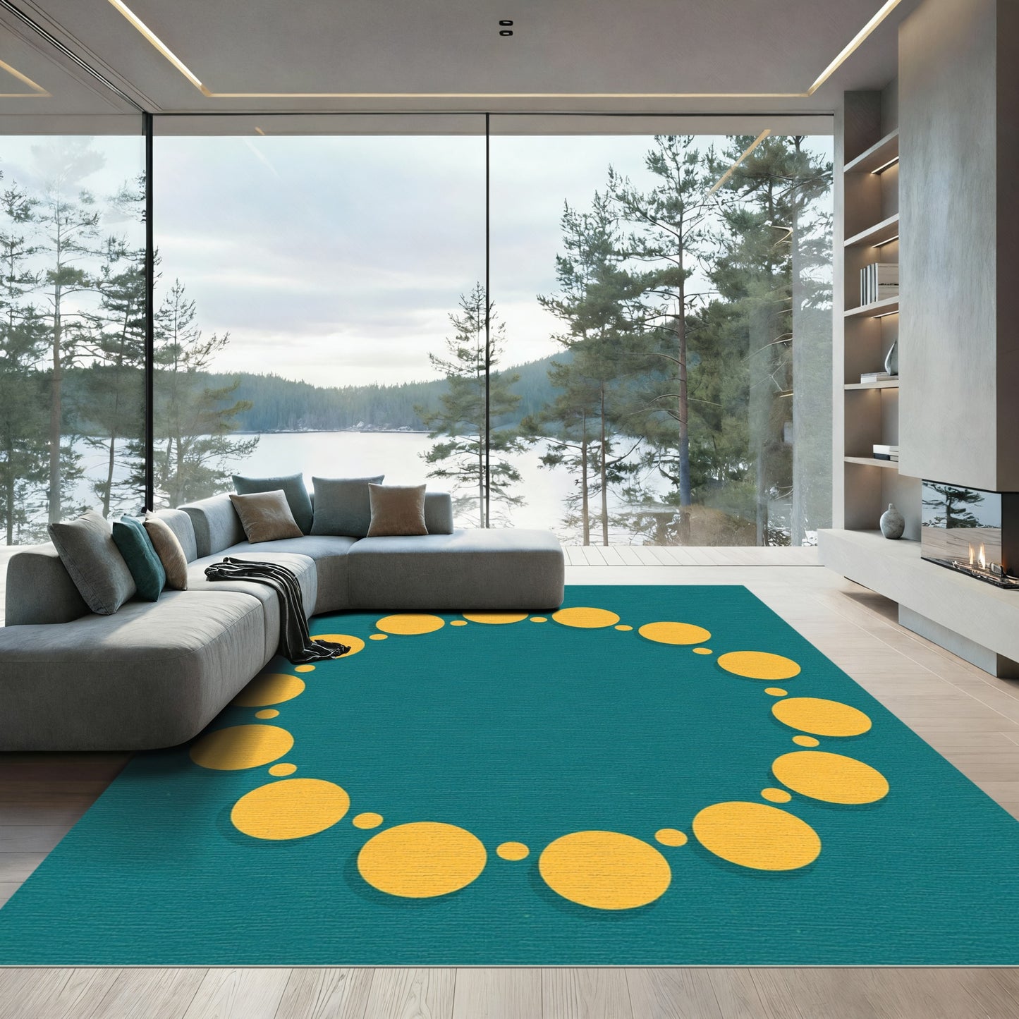Golden Circle Chain Modern Rug