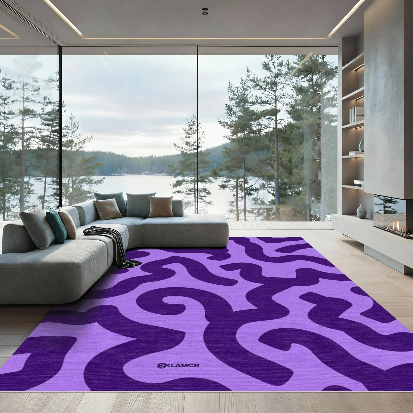Abstract Purple Swirl Maze Rug