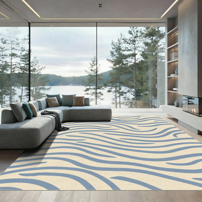 Abstract Blue Wavy Lines Rug