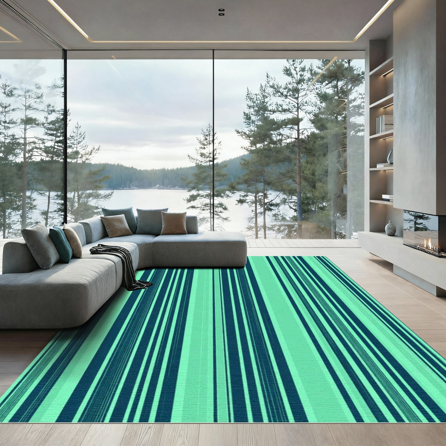 Teal And Mint Vertical Stripe Rug